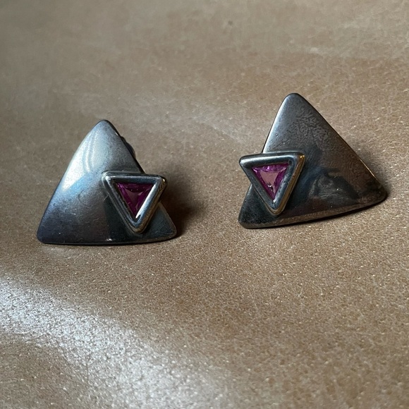 Vintage sterling silver clip on purple rhinestone - Picture 5 of 6